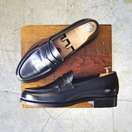 極美品★三陽山長 SIZE 7【定価￥73,440-★弥三郎/R2013ラスト】コインローファー/カーフ/黒/メンズ/SanyoYamacho★f288