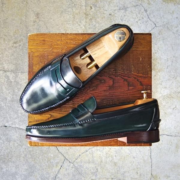 美品★(スペイン製)MEERMIN/メルミン SIZE 6【貴重★コードバン/深緑/グリーン】コインローファー/メンズ★f290