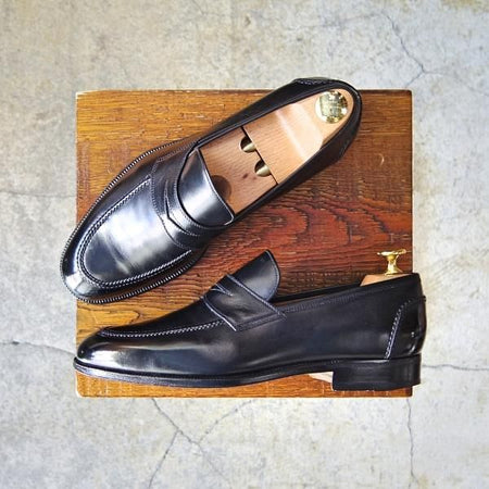 極上★(伊)タニノクリスチー SIZE 5.5【定価10万円以上★コインローファー/126673】カーフ/黒/メンズ/TANINO CRISCI★f292