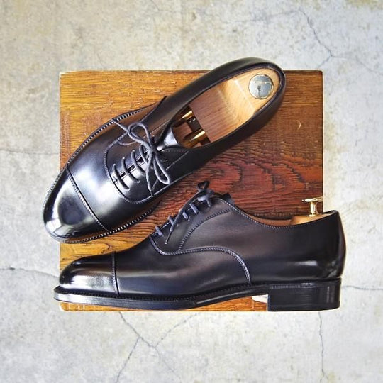 未使用★(伊)タニノクリスチー SIZE 6.5【貴重★ハンドソーンウェルテッド製法/九分仕立て】ストレートチップ/黒/TANINO CRISCI★f293