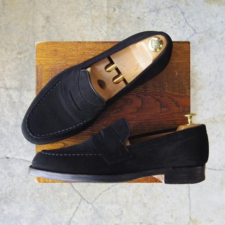 ★(英)チーニー 8.5F【貴重★ブルックスブラザーズ別注/Brooks Brothers】5203ラスト/コインローファー/スエード/黒/メンズ/CHEANEY★f304