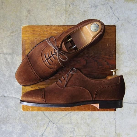 極美品★クロケット&ジョーンズ 6.5E【★パンチドキャップトゥ/FAIRFORD】スエード/茶/メンズ/Crockett&Jones★f308