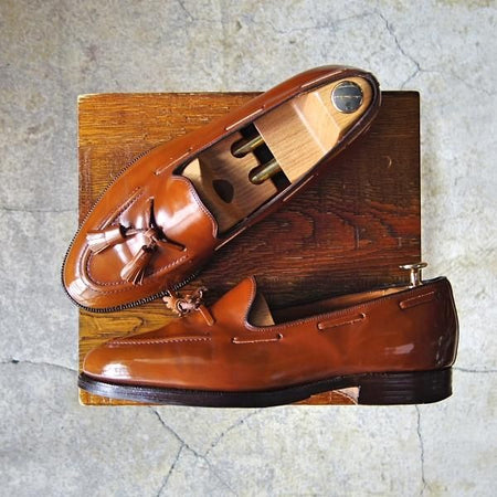 極上★チャーチ 75F/UK7.5【旧チャーチ★ブックバインダーカーフ/KEATS】3都市ロゴ/93ラスト/タッセルローファー/茶/Church's★f319