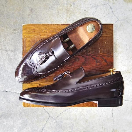 ほぼ未使用★(伊)エンツォ・ボナフェ UK7.5〜8のワイズB〜Cの方向け【定価￥115,500-★ハンドソーンウェルテッド製法/九分仕立て】タッセルローファー/Enzo Bonafe★f339