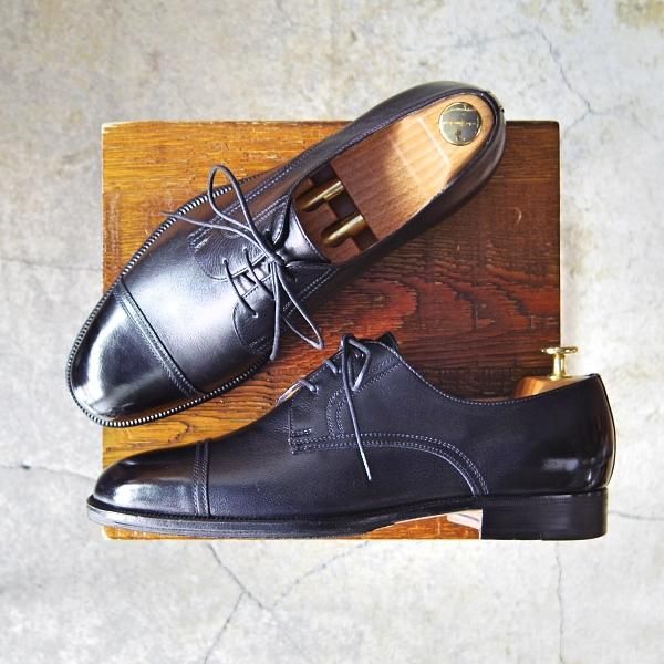 極上★(伊)タニノクリスチー SIZE 8【定価10万円以上★ストレートチップ/131906】シボ革/黒/メンズ/TANINO CRISCI★f350