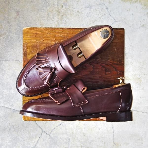 極美品★(英国製)ユニオンワークス SIZE 7.5【定価￥44,280-★タッセルローファー/キルト付き】カーフ/赤茶/メンズ/UNION WORKS★f354