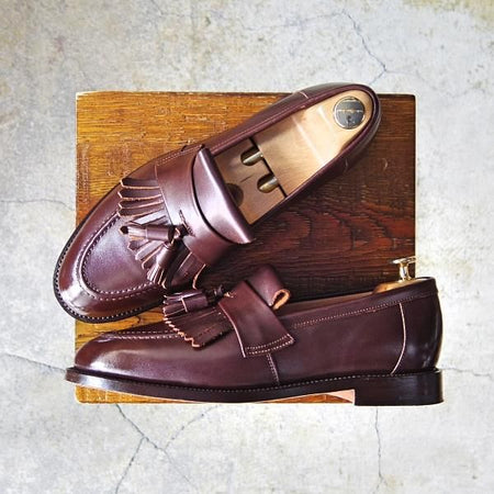 極美品★(英国製)ユニオンワークス SIZE 7.5【定価￥44,280-★タッセルローファー/キルト付き】カーフ/赤茶/メンズ/UNION WORKS★f354