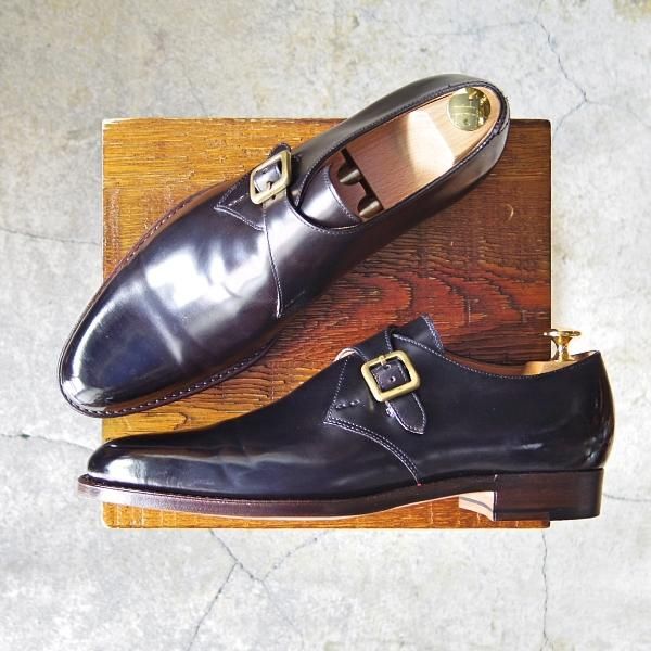 ほぼ未使用★(浅草)hand sewn welted boot maker o.e.【UK7程度★コードバン仕様/プレタポルテ/radicle】モンクストラップ/黒★f372
