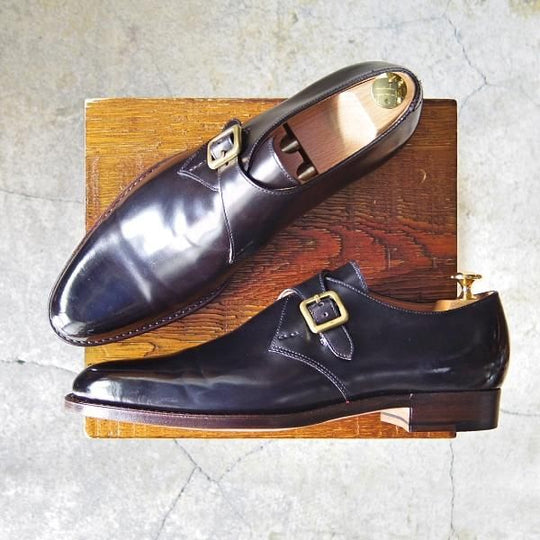 ほぼ未使用★(浅草)hand sewn welted boot maker o.e.【UK7程度★コードバン仕様/プレタポルテ/radicle】モンクストラップ/黒★f372