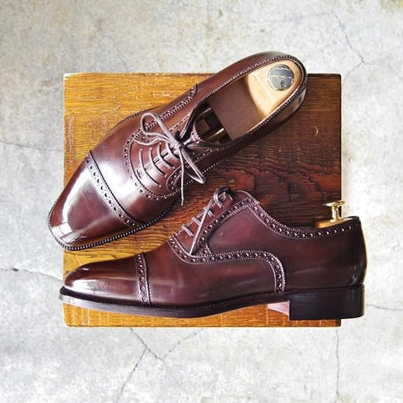 極美品★(伊)ステファノベーメル SIZE 40【定価20万円以上★クォーターブローグ/6620】ミュージアムカーフ/濃茶/Stefano Bemer★f373