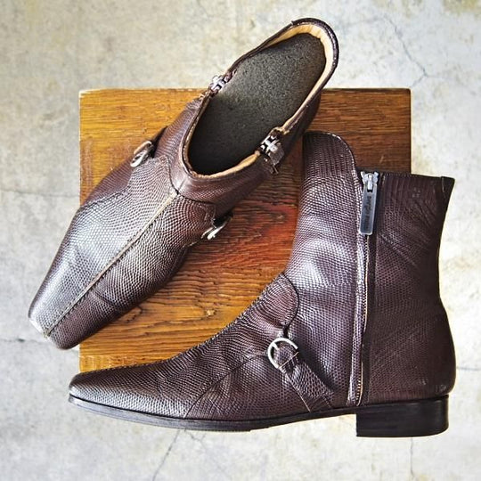 極上★(伊)セルジオロッシ SIZE 7【定価20万円以上★リザード革仕様/サイドジップブーツ】濃茶/メンズ/sergio rossi★f379