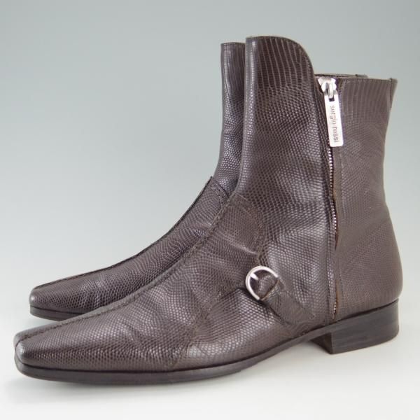 極上★(伊)セルジオロッシ SIZE 7【定価20万円以上★リザード革仕様/サイドジップブーツ】濃茶/メンズ/sergio rossi★f379
