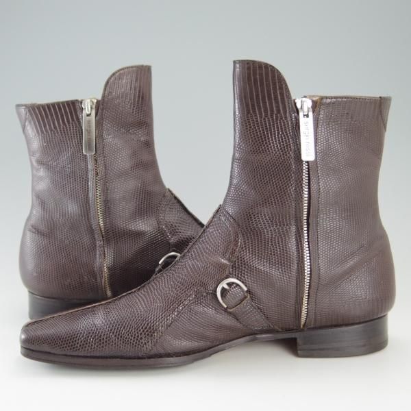 極上★(伊)セルジオロッシ SIZE 7【定価20万円以上★リザード革仕様/サイドジップブーツ】濃茶/メンズ/sergio rossi★f379
