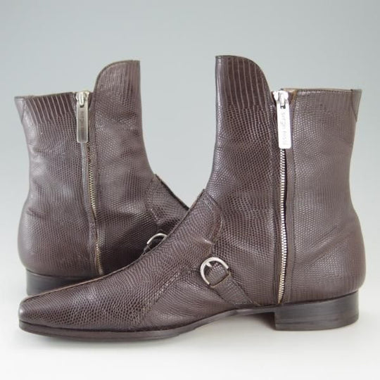 極上★(伊)セルジオロッシ SIZE 7【定価20万円以上★リザード革仕様/サイドジップブーツ】濃茶/メンズ/sergio rossi★f379