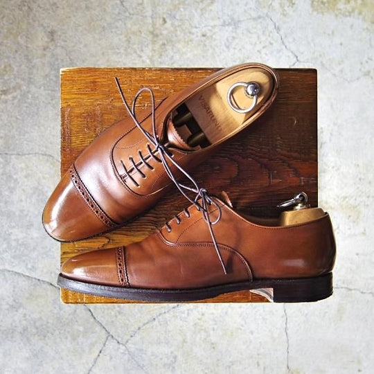 極上★クロケット&ジョーンズ 5.5D【★LANGTON/ラングトン】パンチドキャップトゥ/カーフ/茶/メンズ/Crockett&Jones★f398