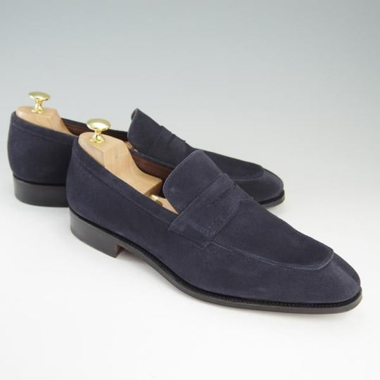 極美品★(スペイン製)CARMINA/カルミナ SIZE 8.5【定価￥72,600-★グッドイヤーウェルテッド製法】コインローファー/スエード/紺★f405