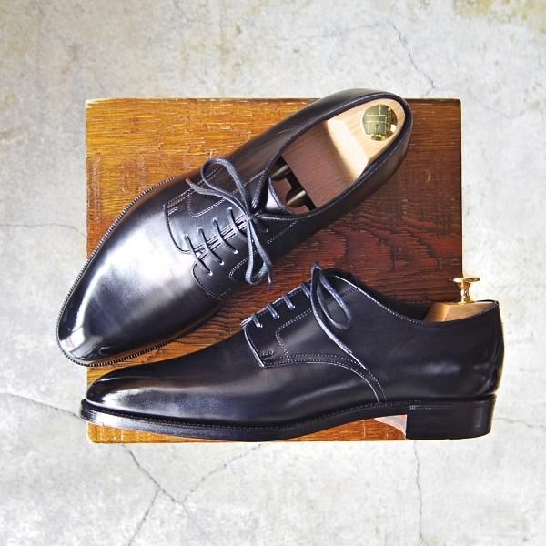 極美品★(浅草)RENDO/レンド SIZE 7【オーダー価格￥64,350-★(欧州)ボックスカーフ仕様/プレーントゥ/7704】770ラスト/黒/メンズ★f406