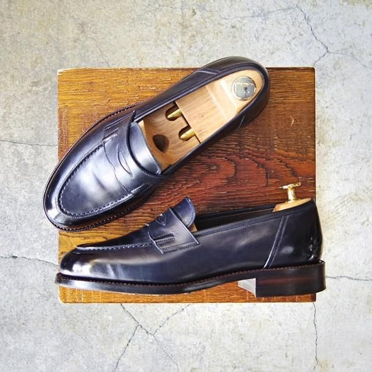 極美品★(浅草)RENDO/レンド SIZE 6【オーダー価格￥75,600-★(イルチア社)ラディカカーフ仕様/2701D】コインローファー/紺★f416