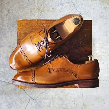 未使用★(米)アレンエドモンズ 8.5E【★(米)ラルフローレン別注/POLO Ralph Lauren】クォーターブローグ/カーフ/茶/ALLEN EDMONDS★f419