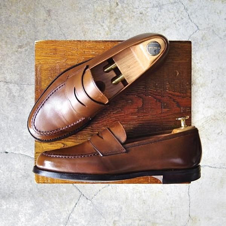 美品★クロケット&ジョーンズ 6E【定価￥83,600-★コインローファー/BOSTON 2】376ラスト/CITYソール/カーフ/茶/Crockett&Jones★f439