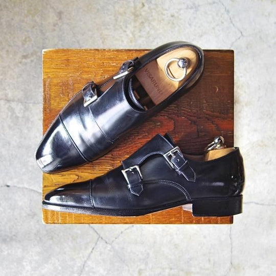 極上★(伊)エンツォ・ボナフェ SIZE 5.5【★ダブルモンク/Lavorate a mano】カーフ/黒/メンズ/Enzo Bonafe★f442