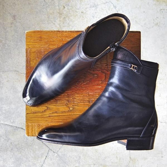 美品★(伊)タニノクリスチー SIZE 6【定価10万円以上★ジョッパーブーツ風/ジップブーツ】108274/カーフ/黒/メンズ/TANINO CRISCI★f449