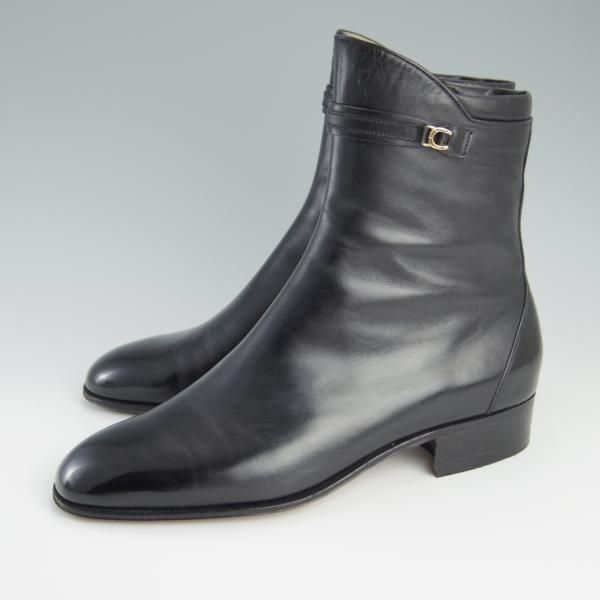 美品★(伊)タニノクリスチー SIZE 6【定価10万円以上★ジョッパーブーツ風/ジップブーツ】108274/カーフ/黒/メンズ/TANINO CRISCI★f449