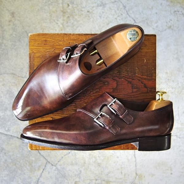 美品★ジョンロブ 8.5E【定価￥275,000-★プレステージライン/CHAPEL/8000ラスト】ミュージアムカーフ/ダブルモンク/JOHN LOBB★f479