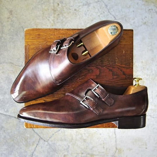 美品★ジョンロブ 8.5E【定価￥275,000-★プレステージライン/CHAPEL/8000ラスト】ミュージアムカーフ/ダブルモンク/JOHN LOBB★f479