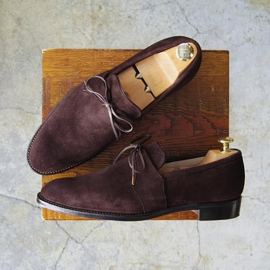 ほぼ試着程度★(福岡)Corno blu/コルノブルゥ UK6程度【オーダー価格￥94,600-(合計)★専用シューツリー付】スエード/濃茶★f481