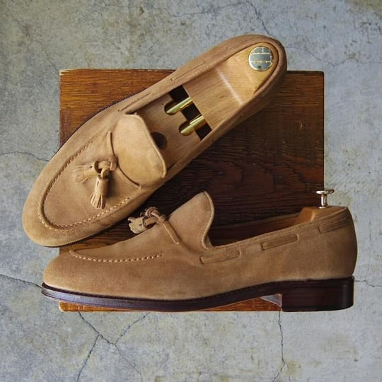 美品★(スペイン製)YANKO/ヤンコ SIZE 9【グッドイヤーウェルテッド製法★タッセルローファー/14498】955ラスト/スエード/薄茶★f483