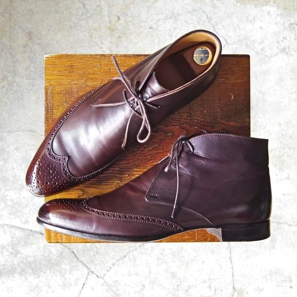 極上★(伊)BONORA/ボノーラ SIZE 7【貴重★オパンケ製法/チャッカブーツ】カーフ/濃茶/メンズ★f511