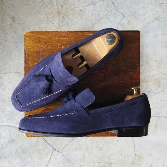 ほぼ試着程度★(伊)タニノクリスチー SIZE 7【定価15万円以上★最後期のタッセルローファー/136209】スエード/紺/TANINO CRISCI★f541