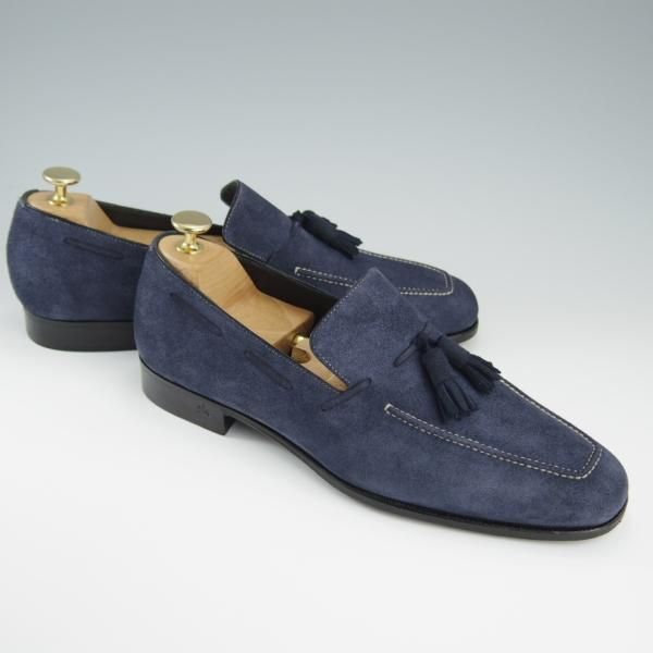 ほぼ試着程度★(伊)タニノクリスチー SIZE 7【定価15万円以上★最後期のタッセルローファー/136209】スエード/紺/TANINO CRISCI★f541