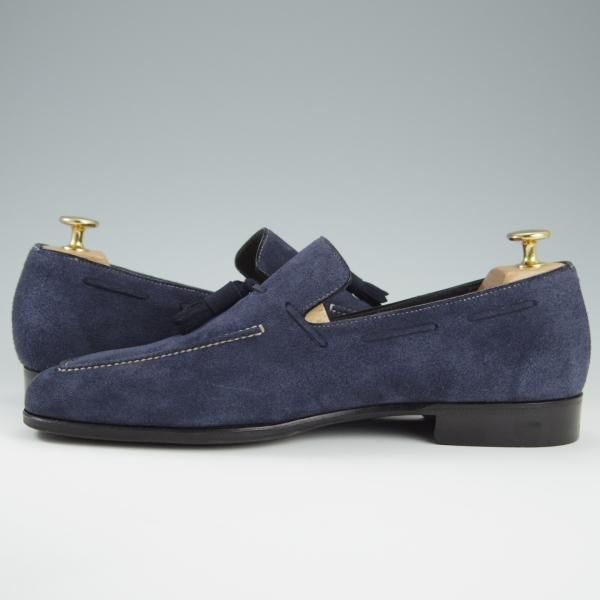 ほぼ試着程度★(伊)タニノクリスチー SIZE 7【定価15万円以上★最後期のタッセルローファー/136209】スエード/紺/TANINO CRISCI★f541