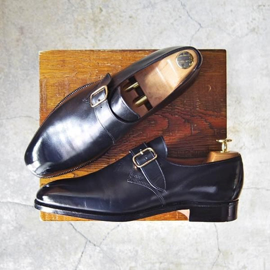 極美品★クロケット&ジョーンズ 7.5E【★(英)ポールセンスコーン別注/Poulsen Skone】モンクストラップ/カーフ/黒/Crockett&Jones★f548