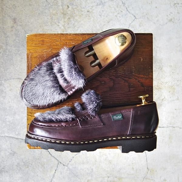 極美品★パラブーツ SIZE 5.5【定価￥92,400-★VISON(ミンクファー)仕様/REIMS/ビームス別注】ランス/リスレザー/BEAMS/Paraboot★f552