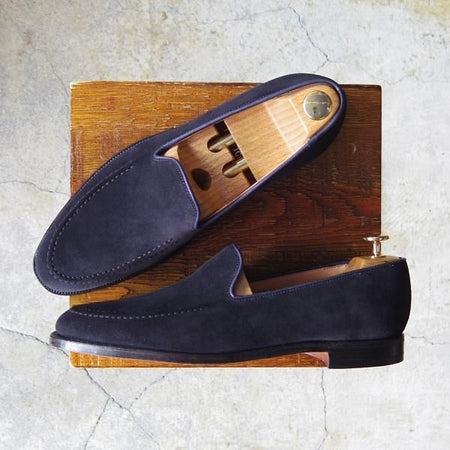 ほぼ未使用★クロケット&ジョーンズ 8E【定価￥77,000-★EDIFICE別注/THURLOE】302ラスト/ローファー/スエード/紺/Crockett&Jones★f565