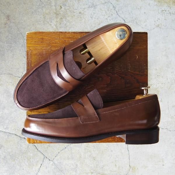 極美品★パラブーツ SIZE 8【定価￥77,000-★コンビ仕様/DAX】ギャラクシーソール/コインローファー/カーフ×スエード/茶/Paraboot★f588