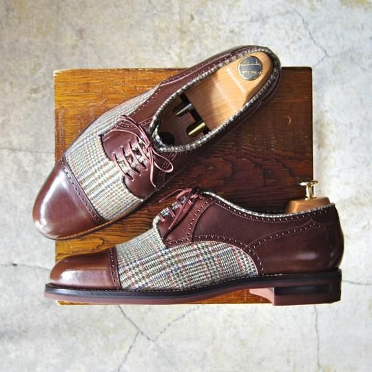 未使用★(伊)DUCAL/デュカル SIZE 40.5【コンビ仕様★ブラックラピド製法/6759】クォーターブローグ/カーフ×ウール/茶★f593