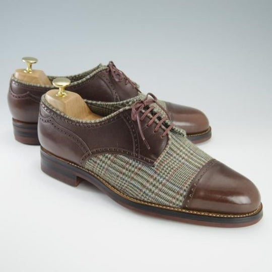 未使用★(伊)DUCAL/デュカル SIZE 40.5【コンビ仕様★ブラックラピド製法/6759】クォーターブローグ/カーフ×ウール/茶★f593