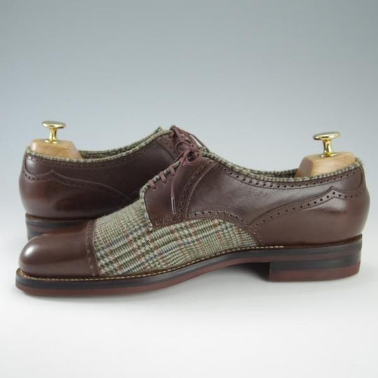 未使用★(伊)DUCAL/デュカル SIZE 40.5【コンビ仕様★ブラックラピド製法/6759】クォーターブローグ/カーフ×ウール/茶★f593