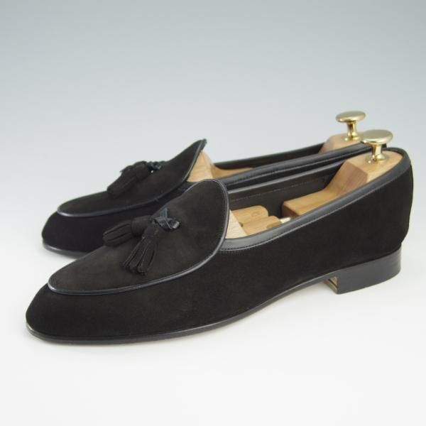 美品★Oriental/オリエンタル SIZE 6.5【定価￥41,800-★ベルジャンシューズ/WINDY】703ラスト/ローファー/スエード/黒/メンズ★f613