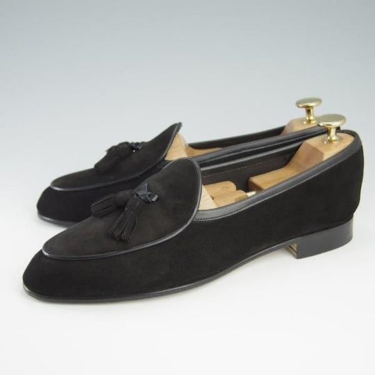 美品★Oriental/オリエンタル SIZE 6.5【定価￥41,800-★ベルジャンシューズ/WINDY】703ラスト/ローファー/スエード/黒/メンズ★f613