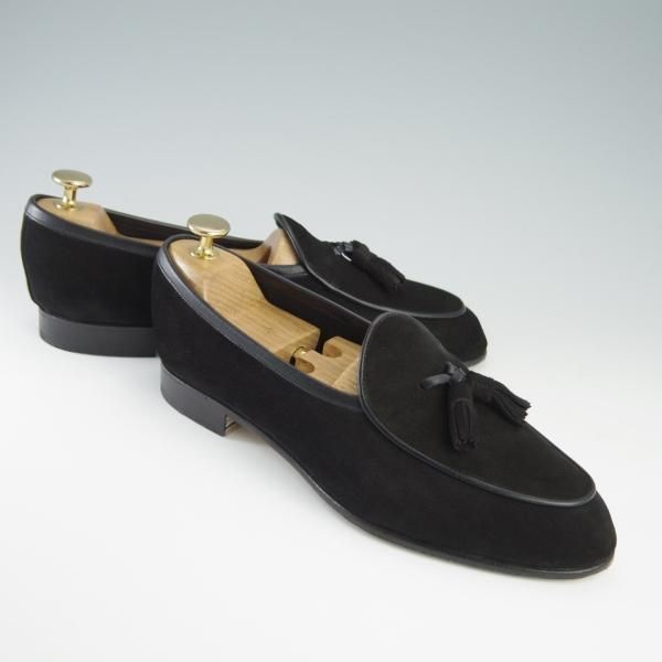 美品★Oriental/オリエンタル SIZE 6.5【定価￥41,800-★ベルジャンシューズ/WINDY】703ラスト/ローファー/スエード/黒/メンズ★f613