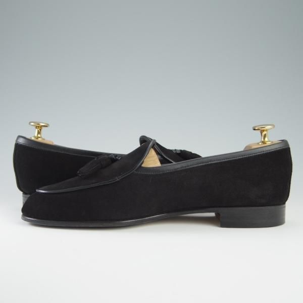 美品★Oriental/オリエンタル SIZE 6.5【定価￥41,800-★ベルジャンシューズ/WINDY】703ラスト/ローファー/スエード/黒/メンズ★f613