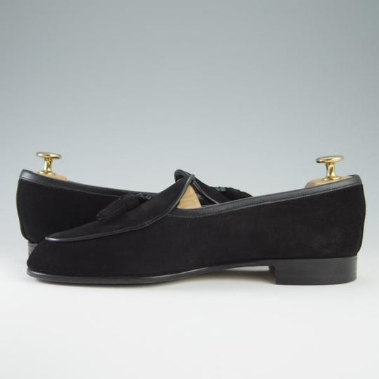 美品★Oriental/オリエンタル SIZE 6.5【定価￥41,800-★ベルジャンシューズ/WINDY】703ラスト/ローファー/スエード/黒/メンズ★f613