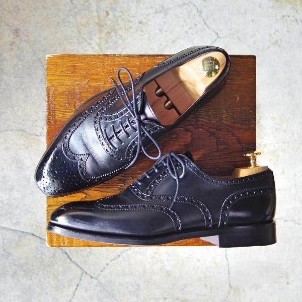 極上★(スペイン製)CARMINA/カルミナ SIZE 6.5【ダイナイトソール仕様★フルブローグ/742】カーフ/黒/メンズ★f620
