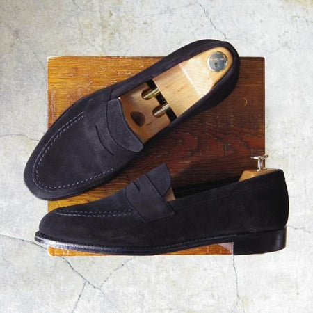 極美品★(英)チーニー 8.5F【定価￥74,800-★アーバンリサーチ別注/コインローファー】CANNON/277ラスト/スエード/黒/CHEANEY★f622