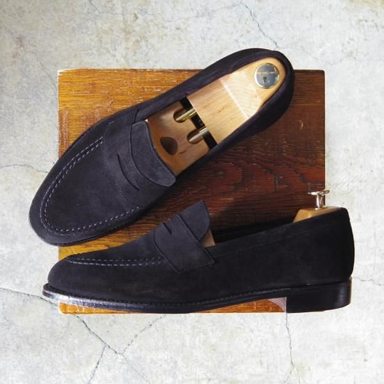 極美品★(英)チーニー 8.5F【定価￥74,800-★アーバンリサーチ別注/コインローファー】CANNON/277ラスト/スエード/黒/CHEANEY★f622